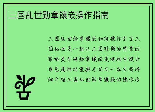 三国乱世勋章镶嵌操作指南