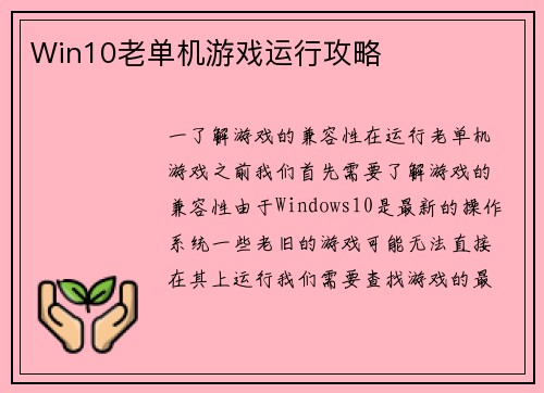 Win10老单机游戏运行攻略